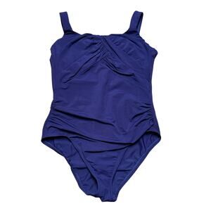 Lands End Womens Dark Purple One Piece Swim Suit Underwire Size 8P Petite NEW